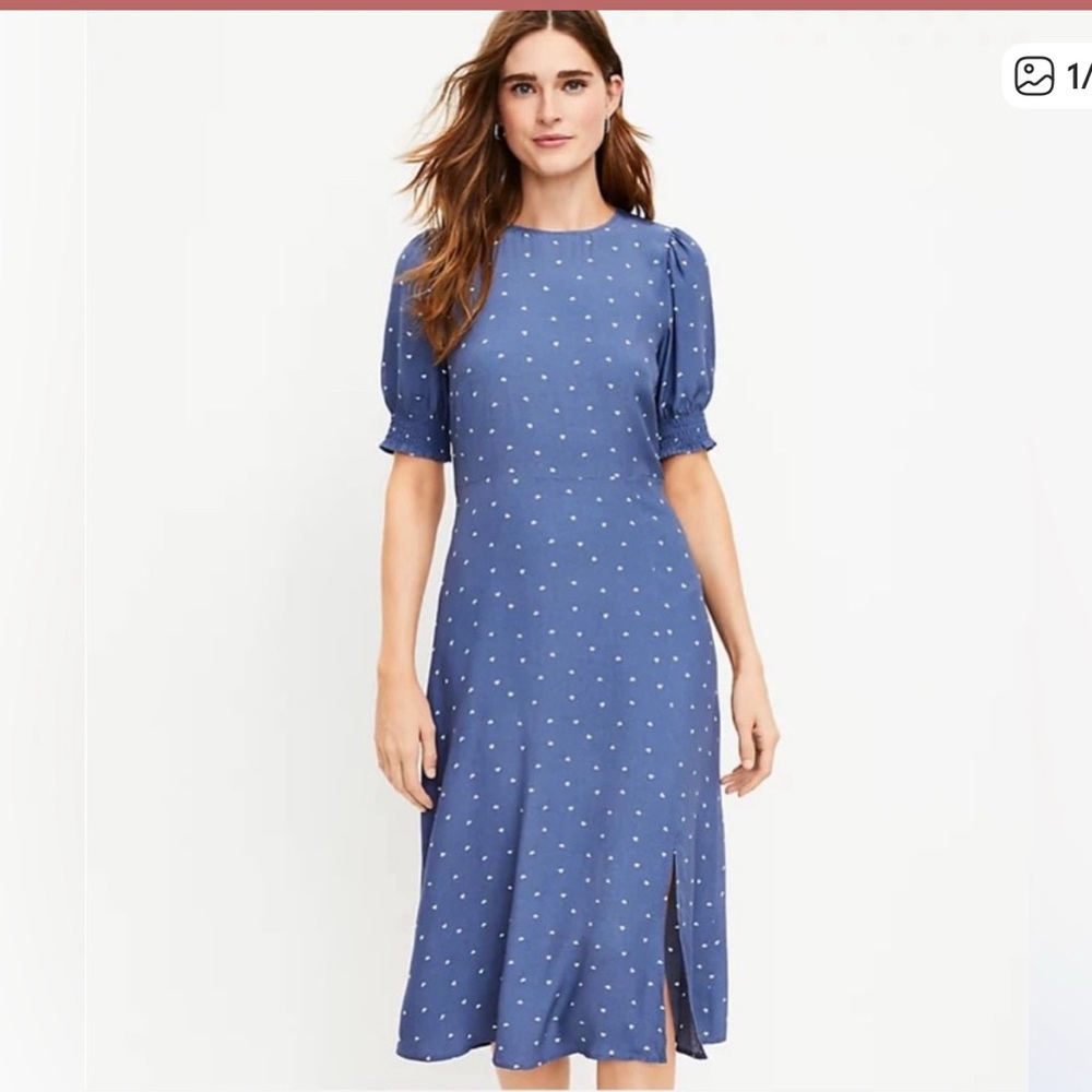NWT Loft Blue Heart smocked cuffs Dress